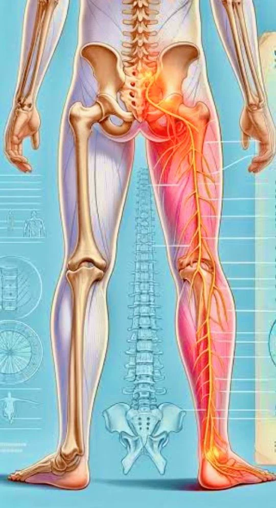 Recorrido del nervio ciático desde la zona lumbar hasta la pierna