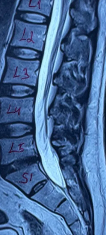 Resonancia magnética lumbar del mismo paciente en noviembre de 2025
